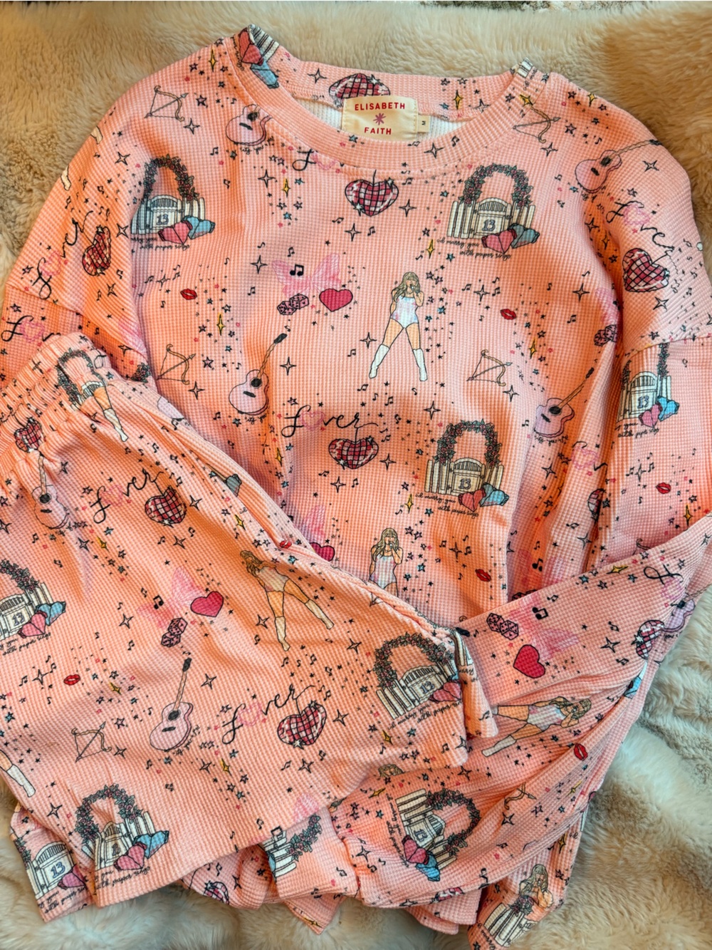 T-Swift themed Pink Waffle-Knit Pajama Set